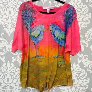 4/$25 • Leoma Lovegrove Embellished Bird Open‎ Shoulder Top